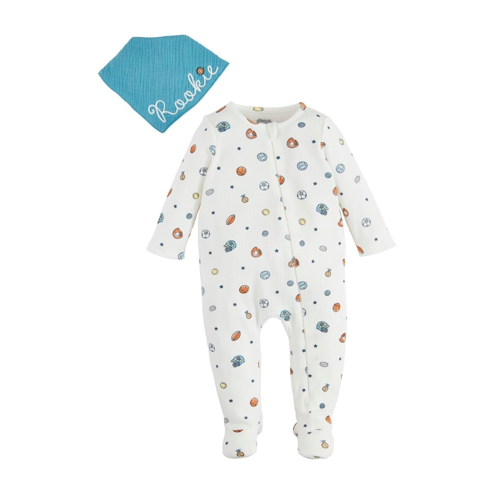 Mudpie Mudpie Sports Print Sleeper Bib Set