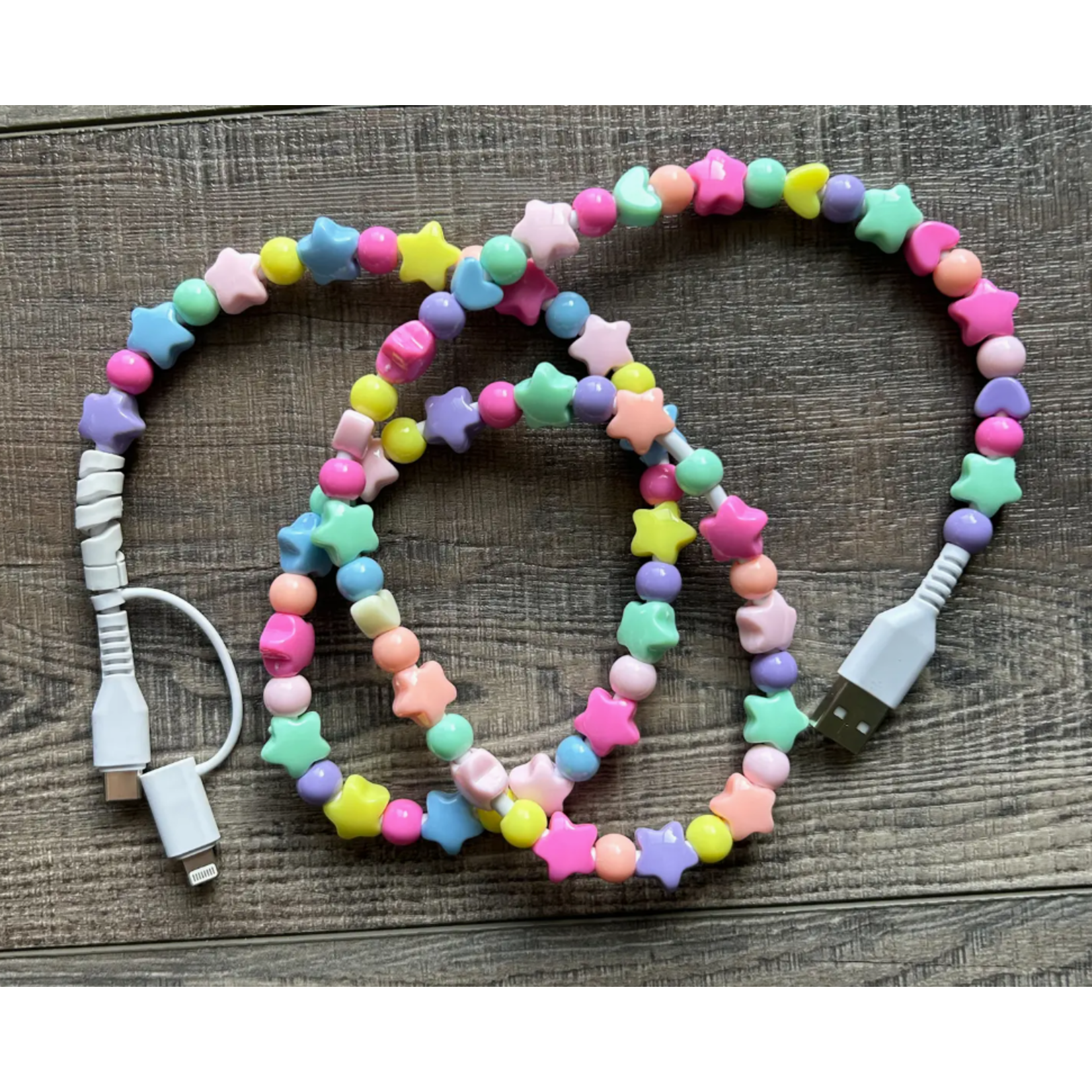 Jillian Ink Jillian Ink Stars Beaded 3ft Phone Charger with Lightning & USB-C