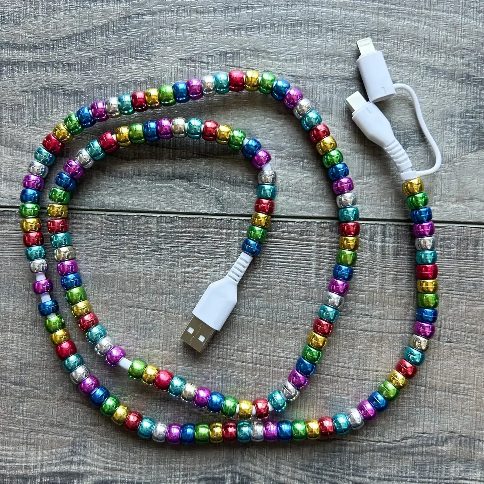 Jillian Ink Jillian Ink Rainbow Beaded Phone Charger with Lightning & USB-C