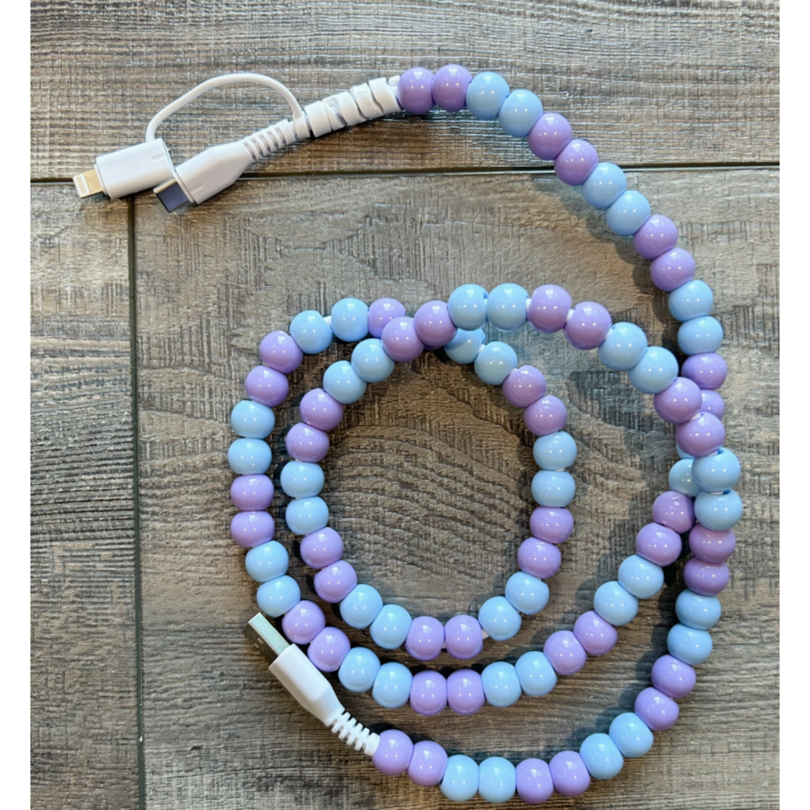 Jillian Ink Jillian Ink Purple & Blue Beaded Phone Charger with Lightning & USB-C