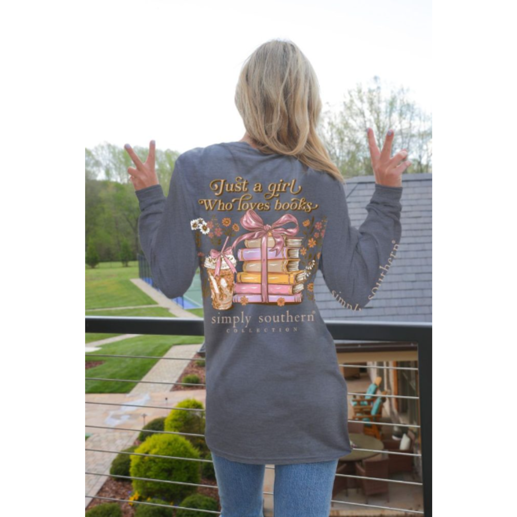 Simply Southern Simply Southern Books Long Sleeve Tee Charcoal  XXL