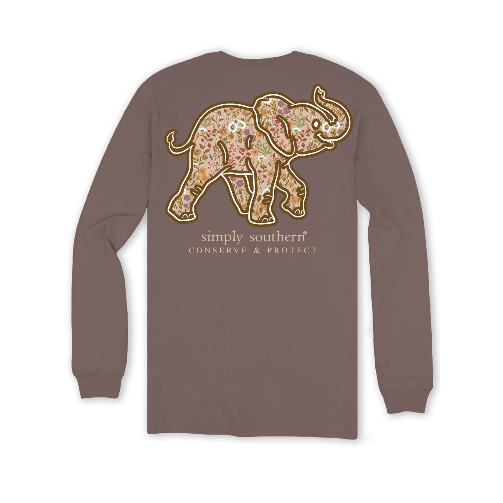 Simply Southern Simply Southern Long Sleeve Elephant Tracking Wildflower Mocha