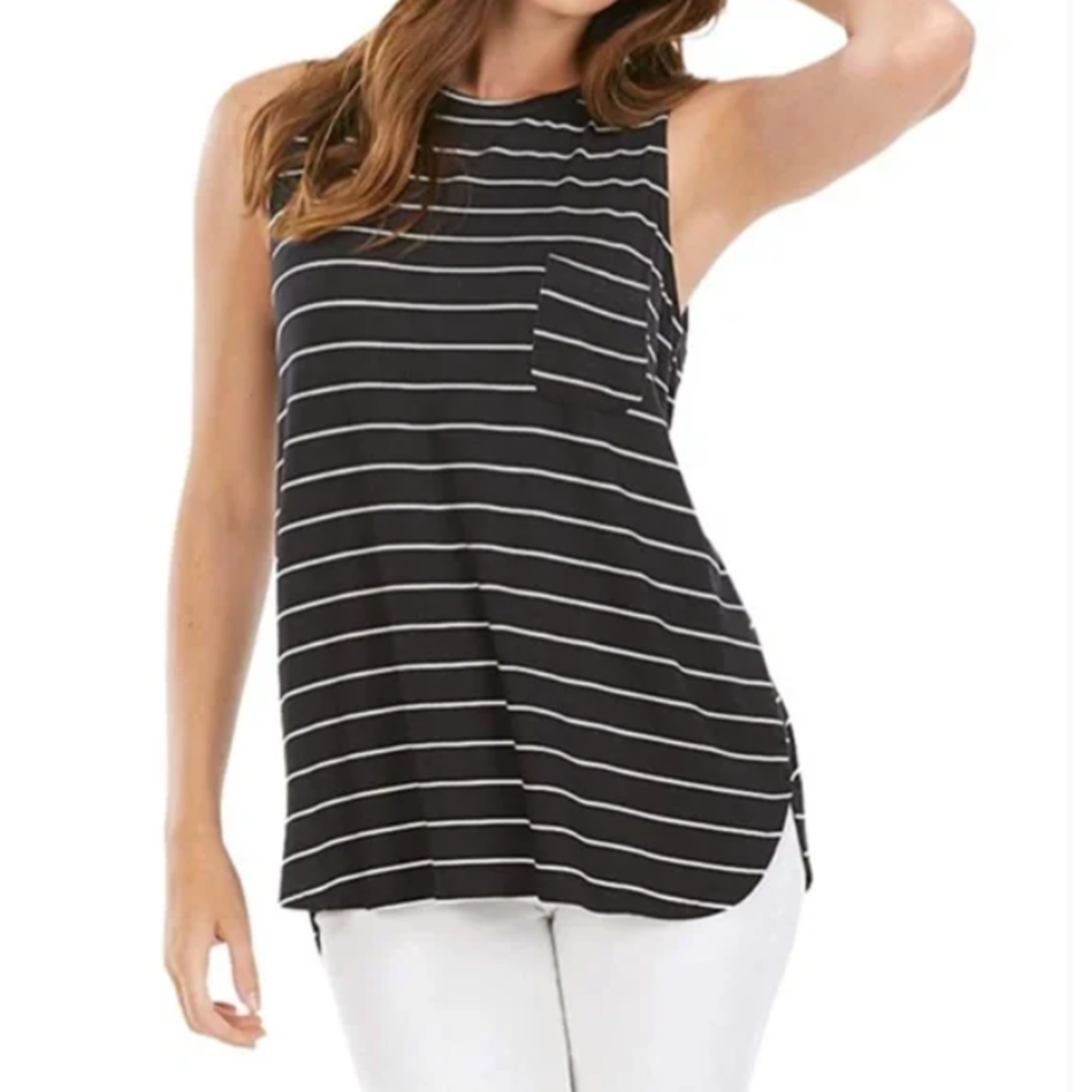 Mudpie Mudpie Cason Tank Top Black Stirpe with Front Pocket