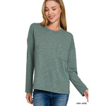 Zenana Zenana Slub Hacci Long Sleeve Top Ash Jade