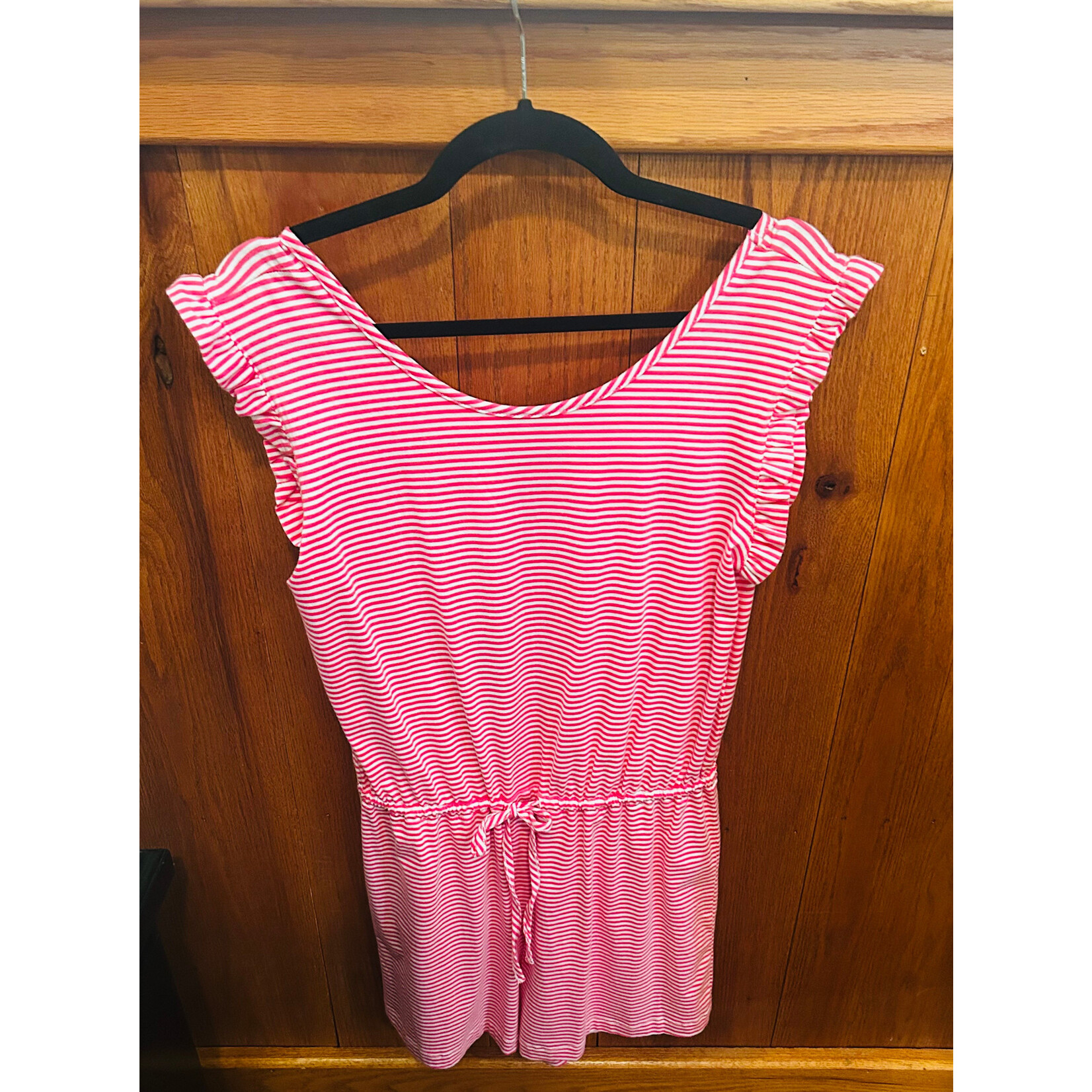 Charlie Paige Charlie Paige Tank Ruffle Sleeve Romper Pink and White Stripe S/M