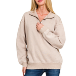 Zenana Zenana Acid Wash Fleece Half Zip Pullover Ash Mocha