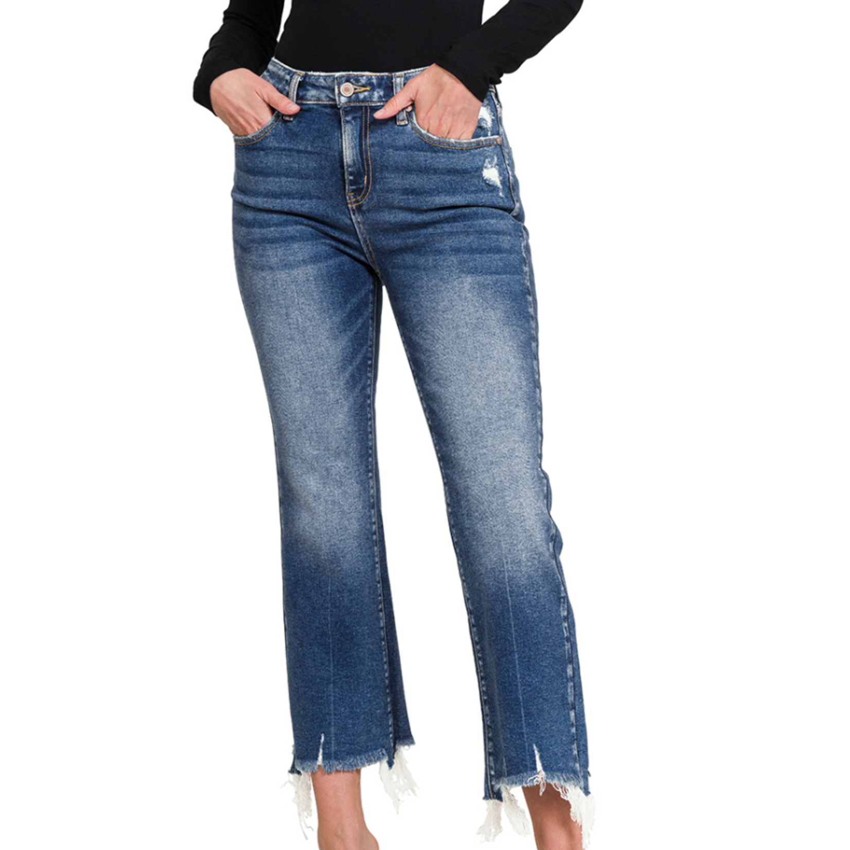 Zenana Zenana Dark Wash Kick Crop Flare Denim Pants 1646DD