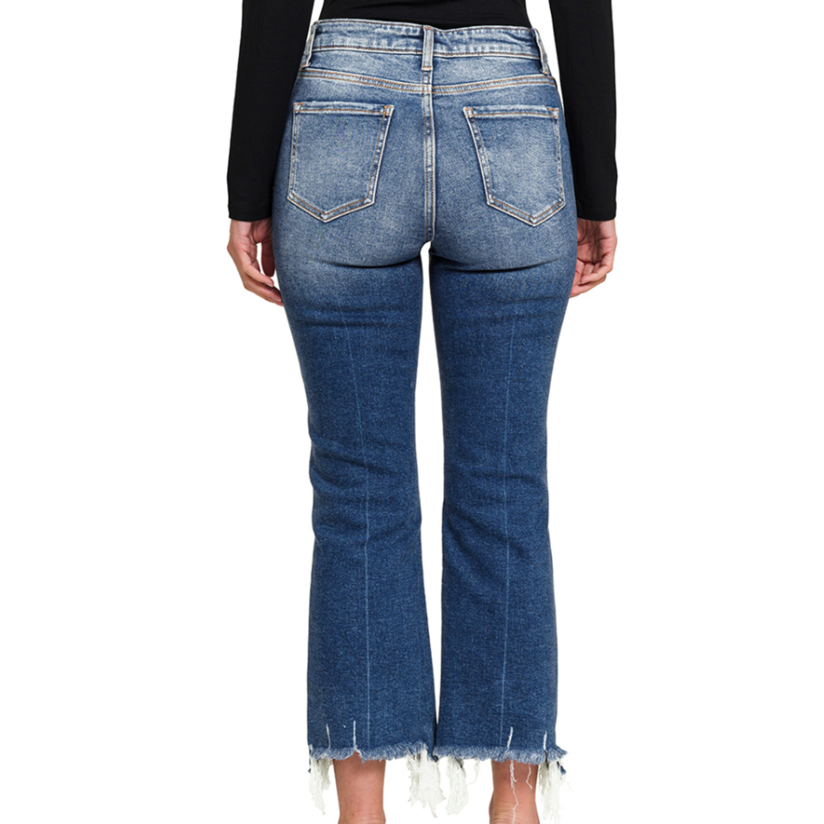 Zenana Zenana Dark Wash Kick Crop Flare Denim Pants 1646DD