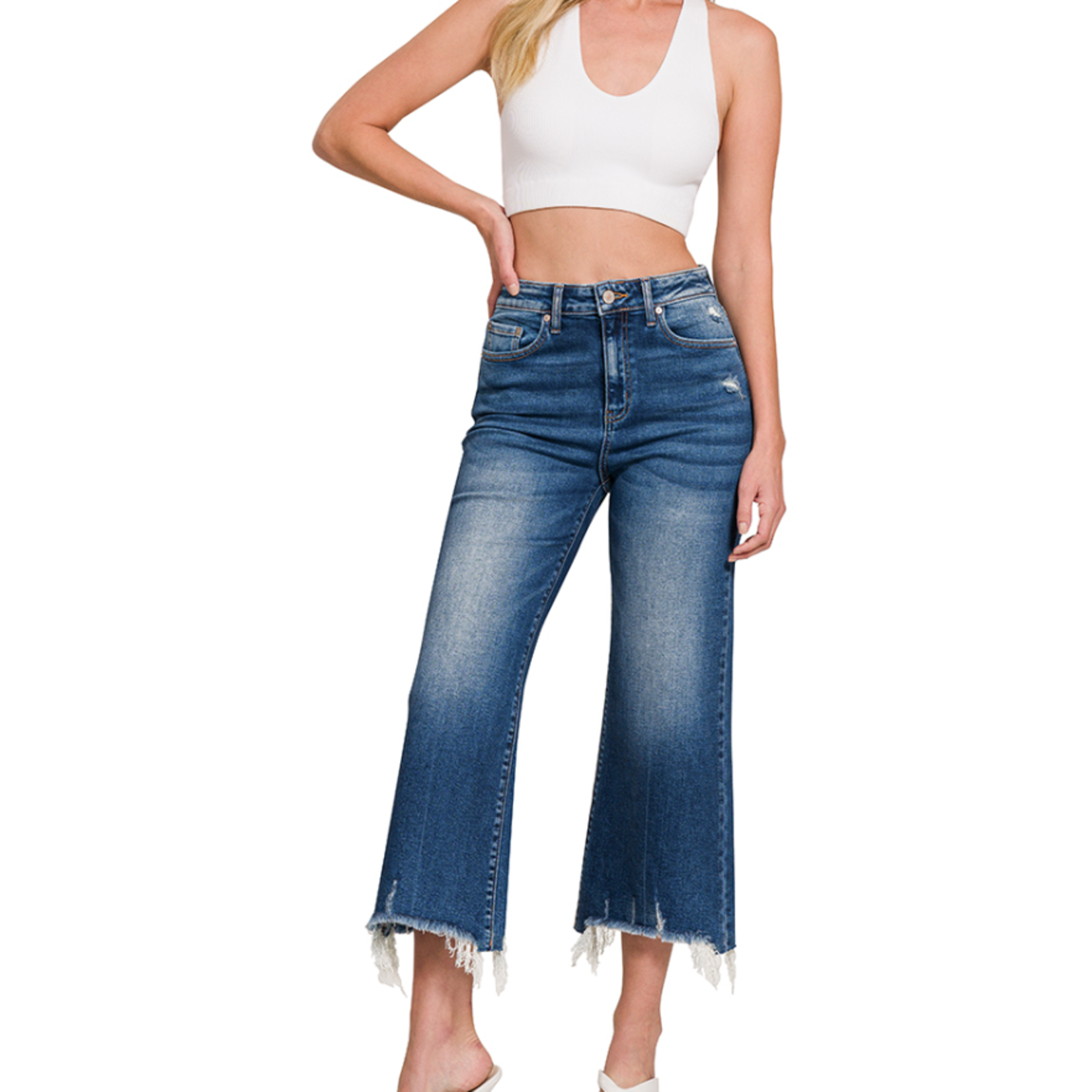 Zenana Zenana Mid Rise Straight Raw Hem Denim Pants 1639DD