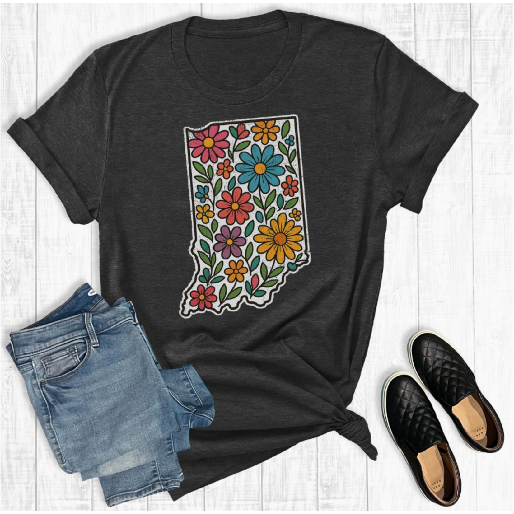 The Way Down South The Way Down South Retro Floral Indiana Graphic Tee Charcoal