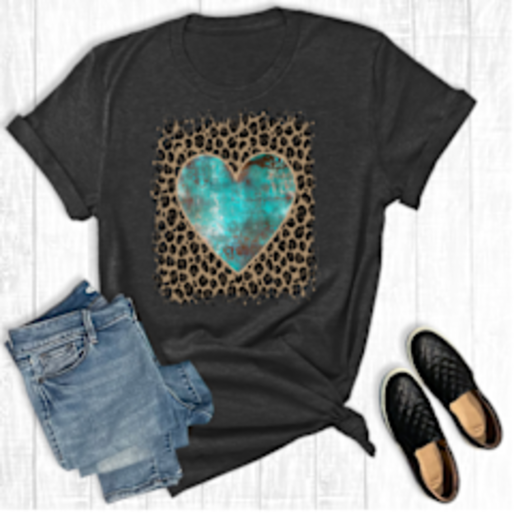 The Way Down South The Way Down South Retro Cowgirl Valentines Heart Tee Charcoal