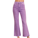 Zenana Zenana Acid Washed HW Frayed Hem Bootcut Berry 1847A