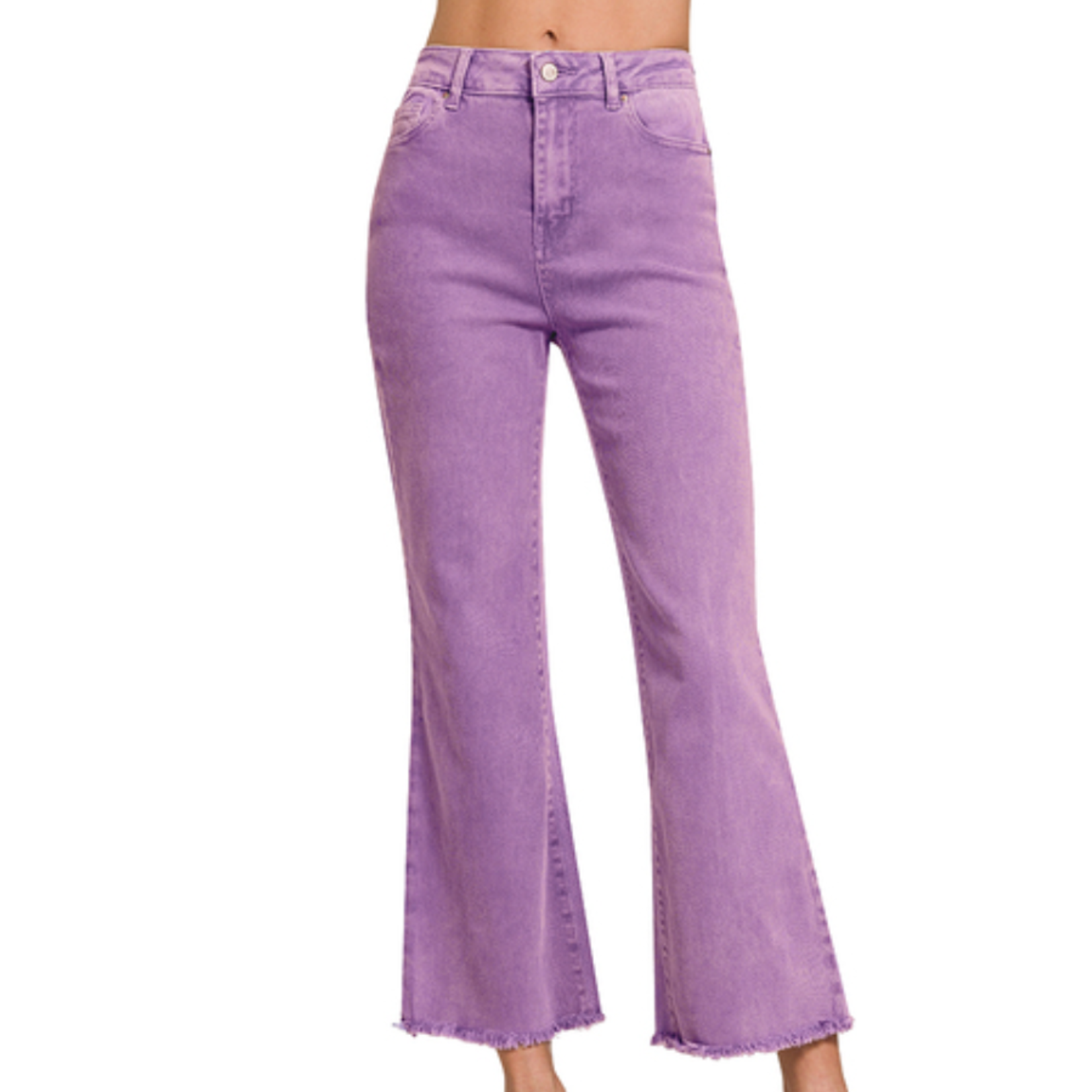 Zenana Zenana Acid Washed HW Frayed Hem Bootcut Berry 1847A