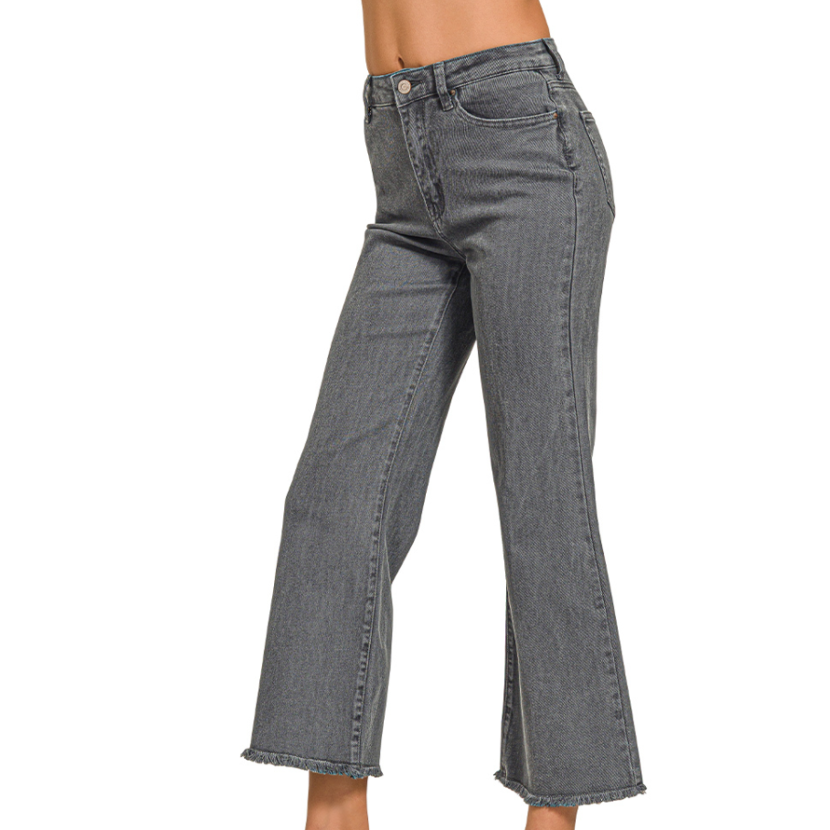 Zenana Zenana Acid Washed HW Frayed Hem Bootcut Ash Black 1847A