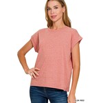Zenana Zenana Folded Sleeve T-Shirt Heather Dark Red