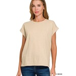 Zenana Zenana Folded Sleeve T-Shirt Heather Beige