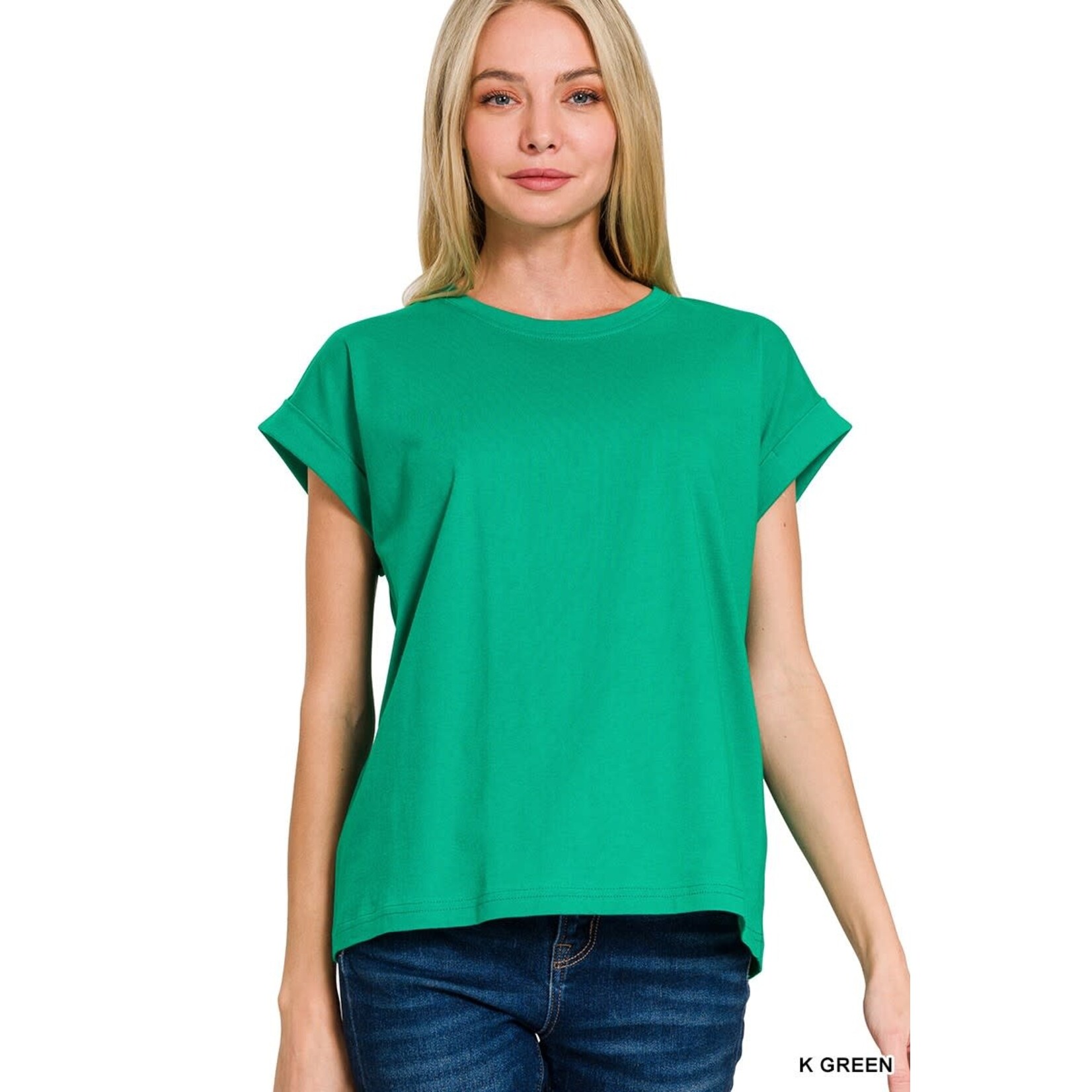 Zenana Zenana Folded Sleeve T-Shirt Kelly Green