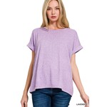 Zenana Zenana Soft Melange Hacci Short Sleeve Top Lavender