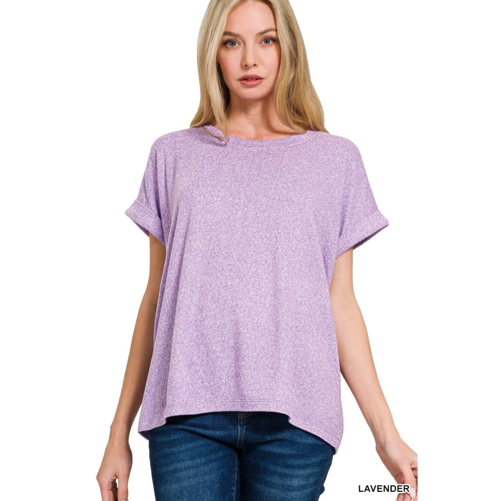 Zenana Zenana Soft Melange Hacci Short Sleeve Top Lavender
