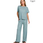 Zenana Zenana Soft Melange Short Sleeve/Pant Set Teal