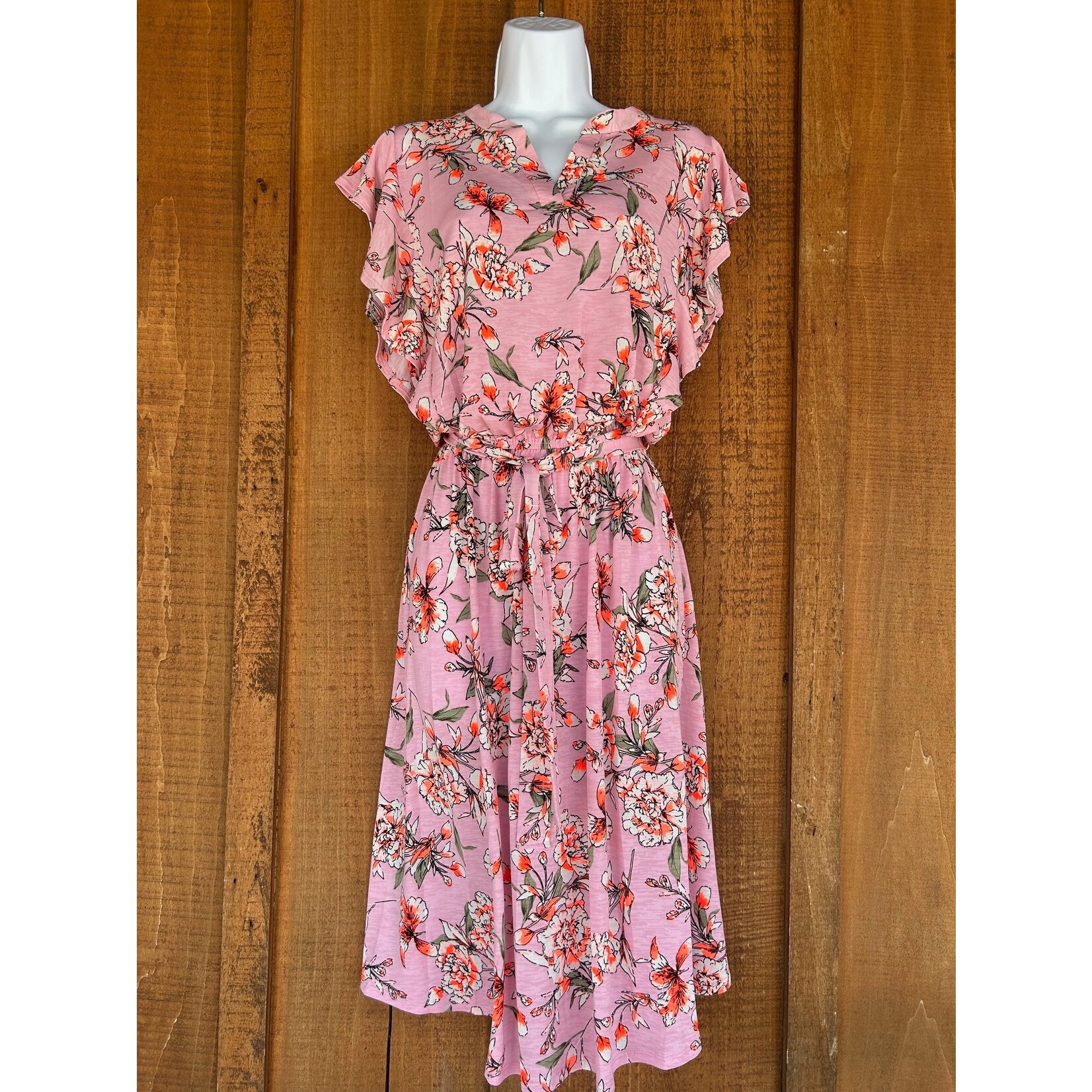 Sew in Love Sew in Love Self Tie Waist Belt Midi Dress Mauve/Orange