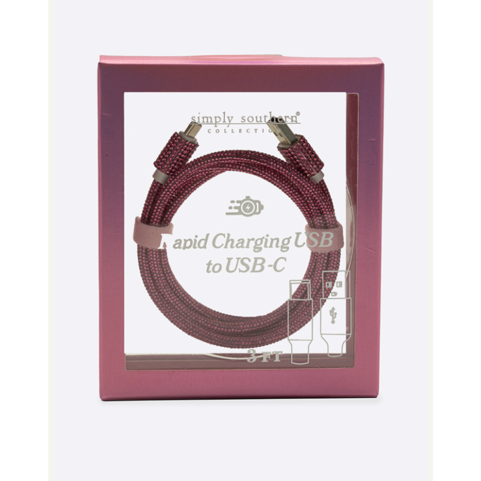 Simply Southern Simply Southern 3ft Rapid Charging Cable USB-C Pink Glitter