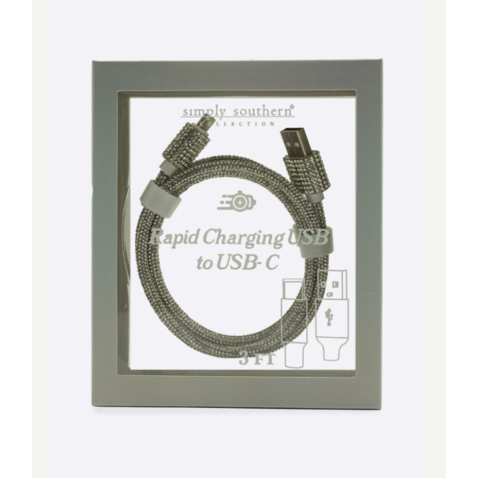 Simply Southern Simply Southern 3ft Rapid Charging Cable USB-C Silver Glitter