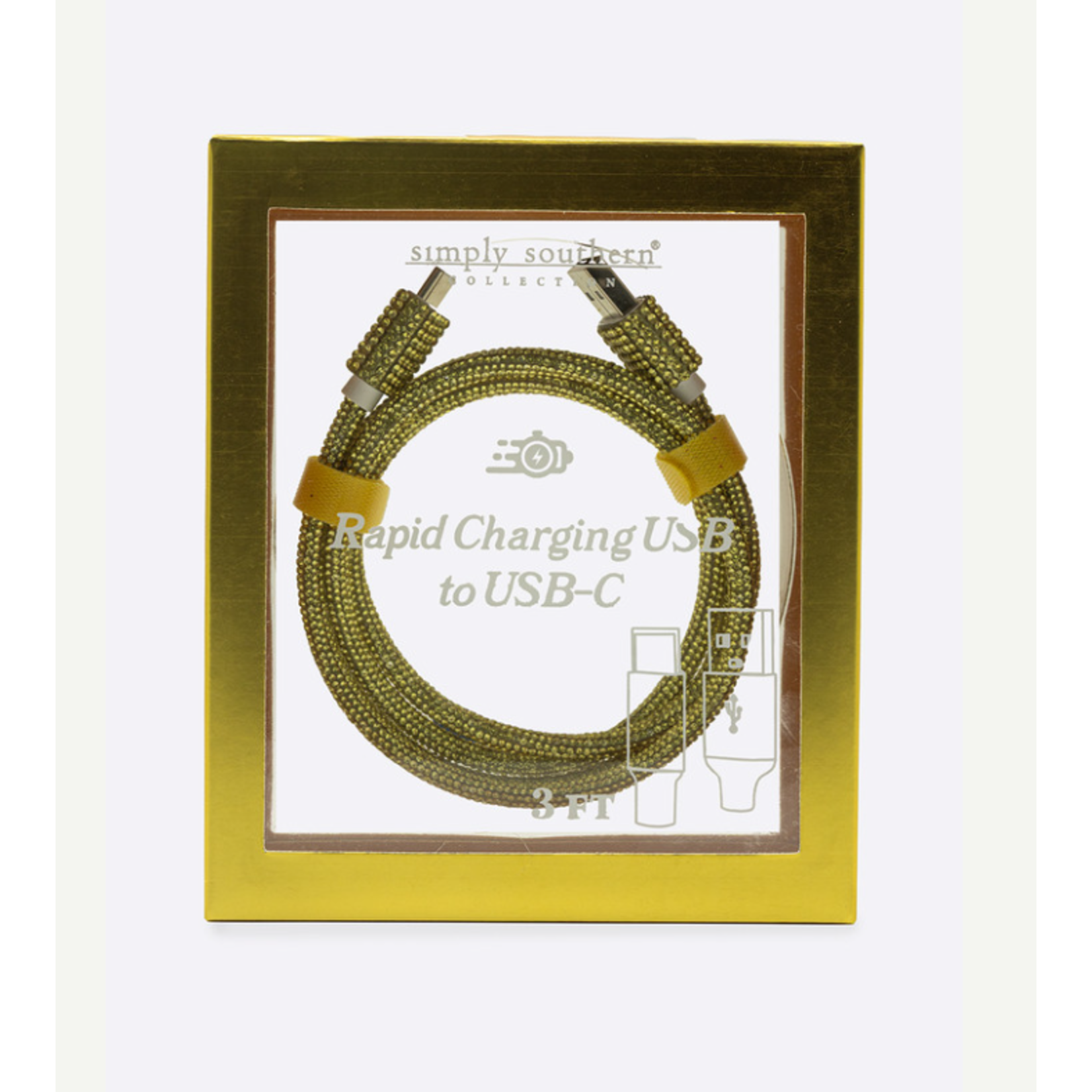 Simply Southern Simply Southern 3ft Rapid Charging Cable USB-C Gold Glitter