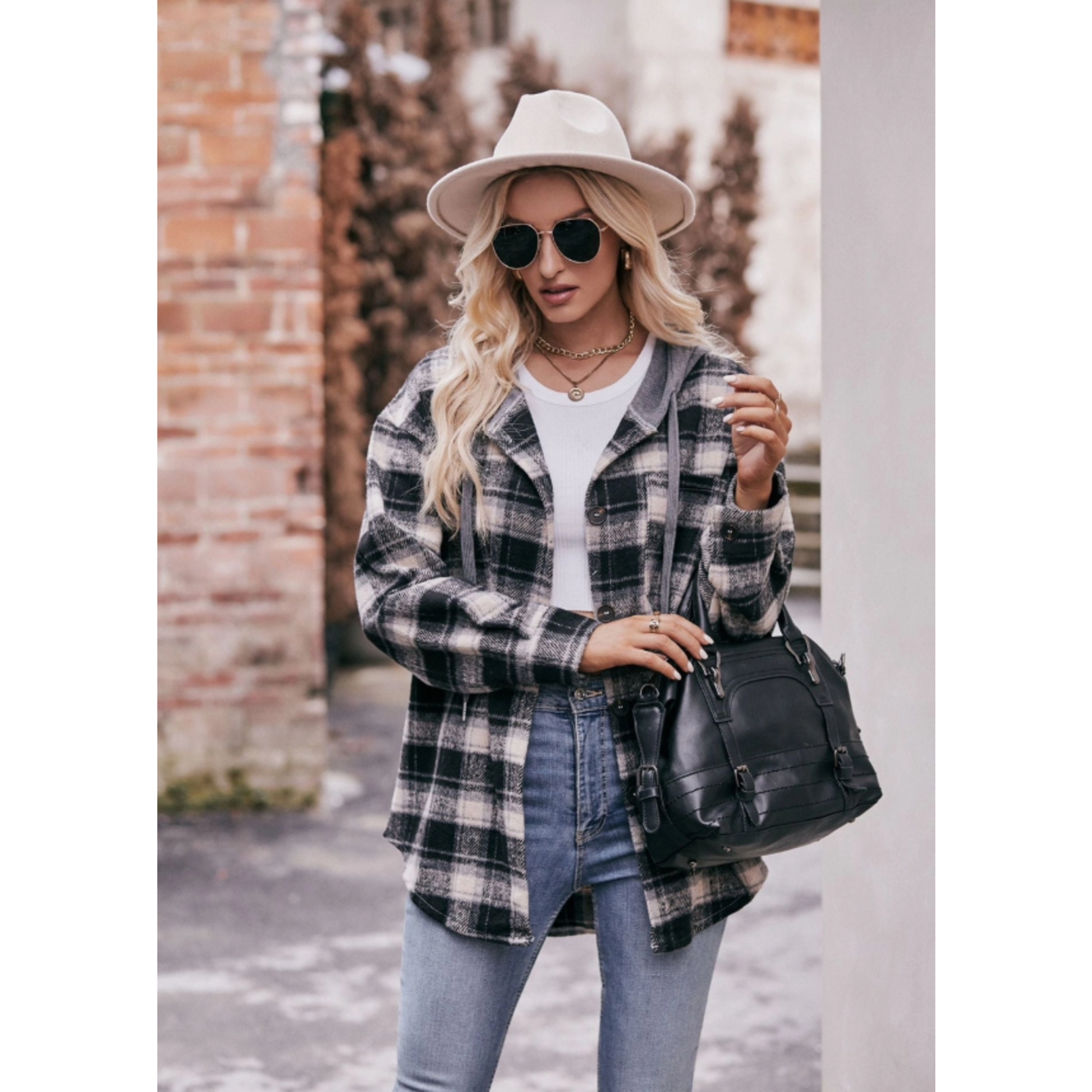 Lovesoft Lovesoft Checkered Flannel Hooded Jacket Black