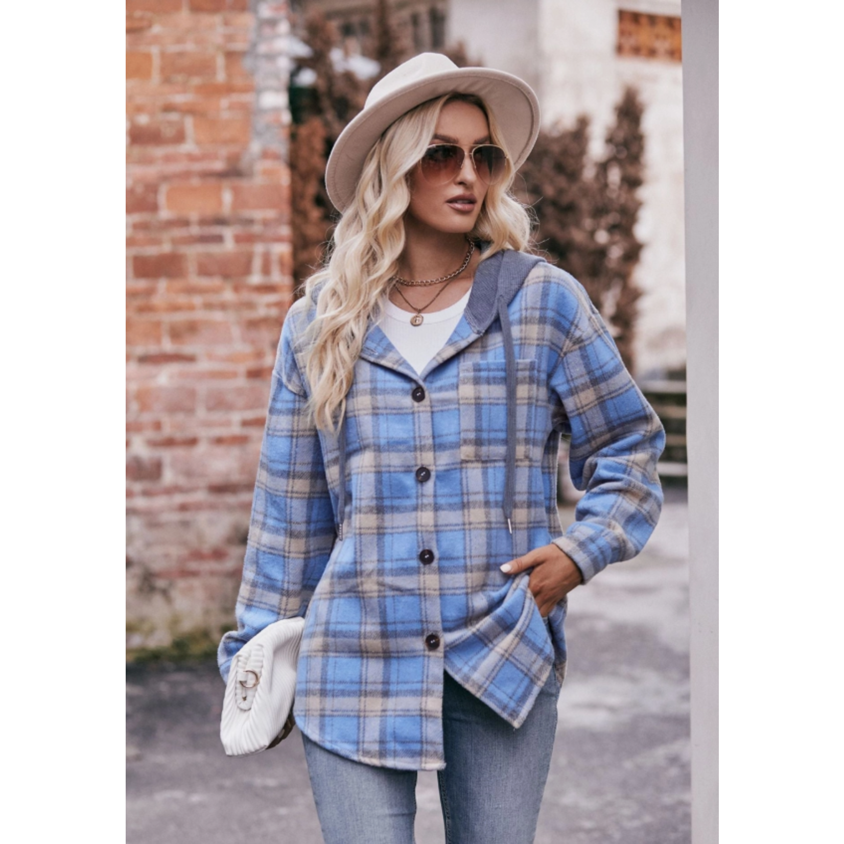 Lovesoft Lovesoft Checkered Flannel Hooded Jacket Blue
