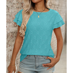 Lovesoft Lovesoft Eyelet Short Sleeve Ruffle Blouse Turquoise Green