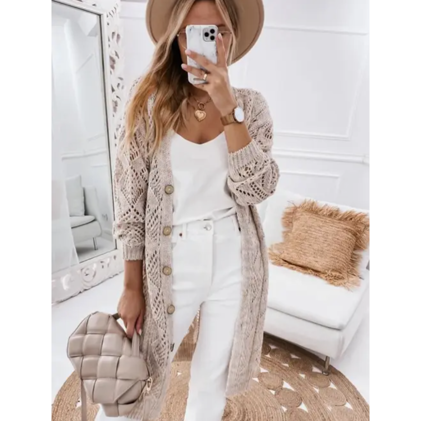 Lovesoft Lovesoft Hallow Out Knit Cardigan Sweater Khaki