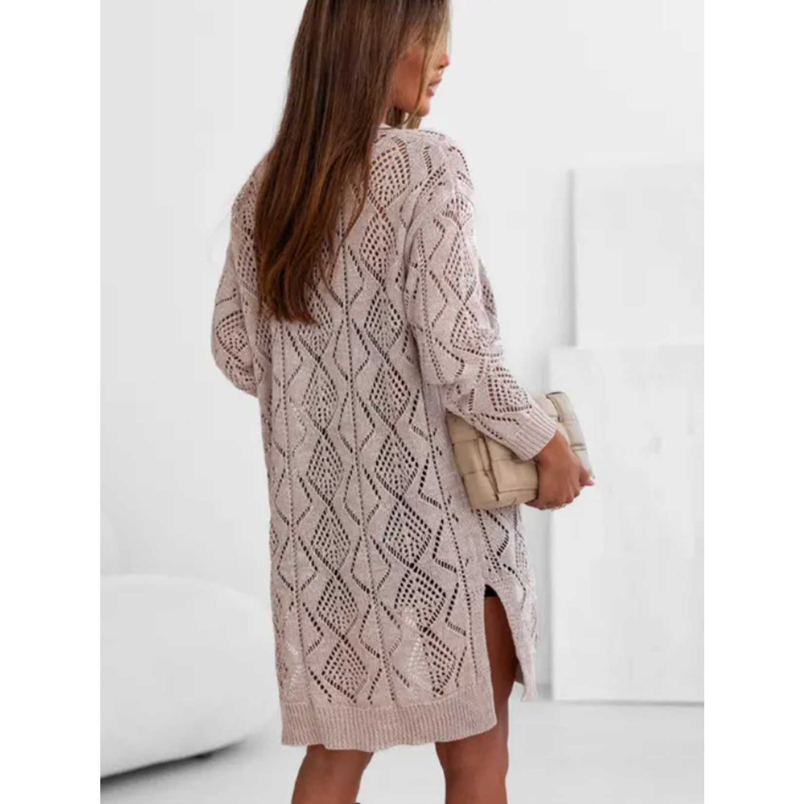 Lovesoft Lovesoft Hallow Out Knit Cardigan Sweater Khaki