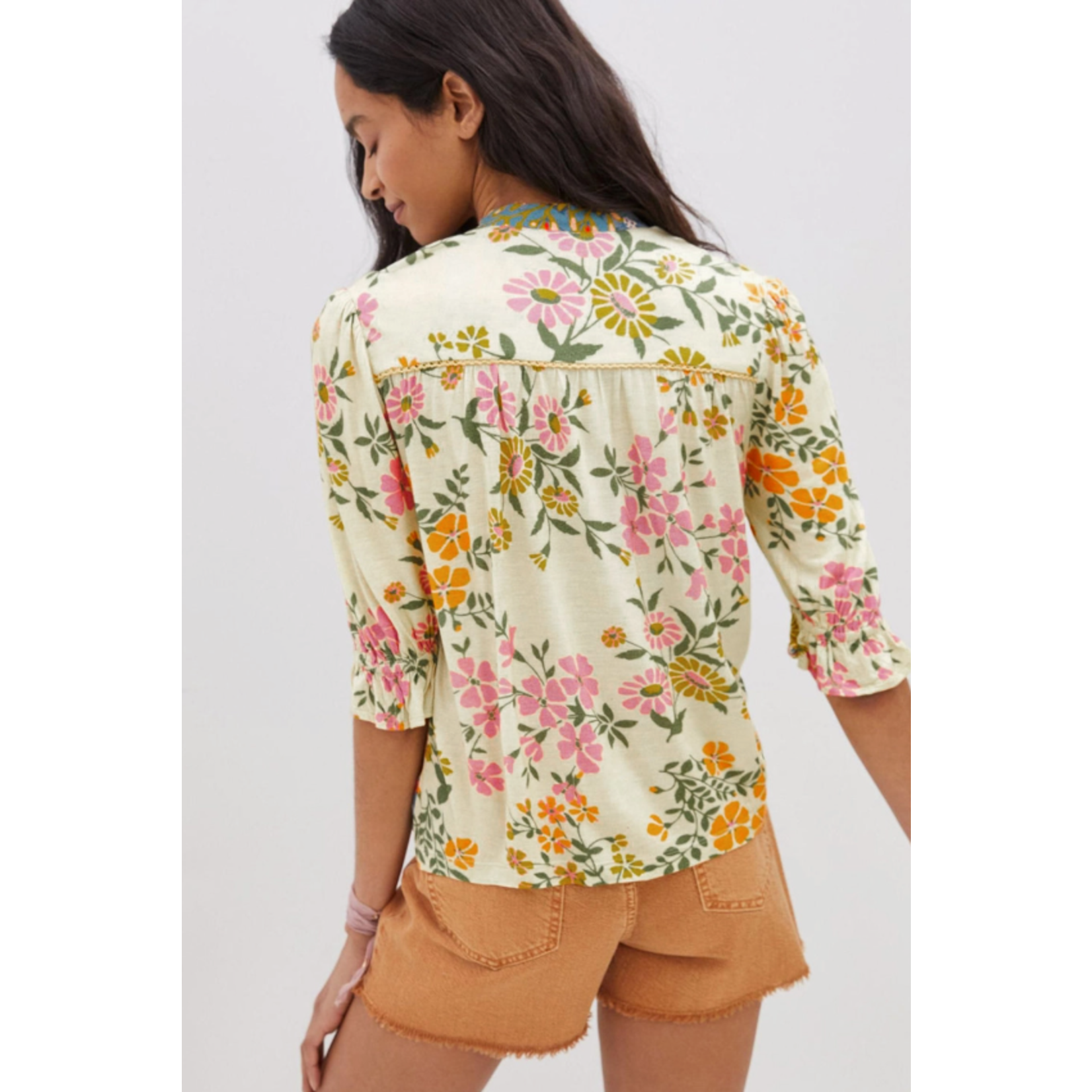 Lovesoft Lovesoft Multicolor Crochet V-Neck Half Sleeve Boho Floral Top