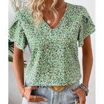 Lovesoft Lovesoft Green Boho Floral V-Neck Short Sleeve Top Green