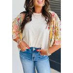 Lovesoft Lovesoft Floral Patchwork Half Sleeve Top Beige