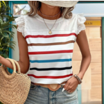 Lovesoft Lovesoft Striped Short Sleeve Tee with Lace Detailing White