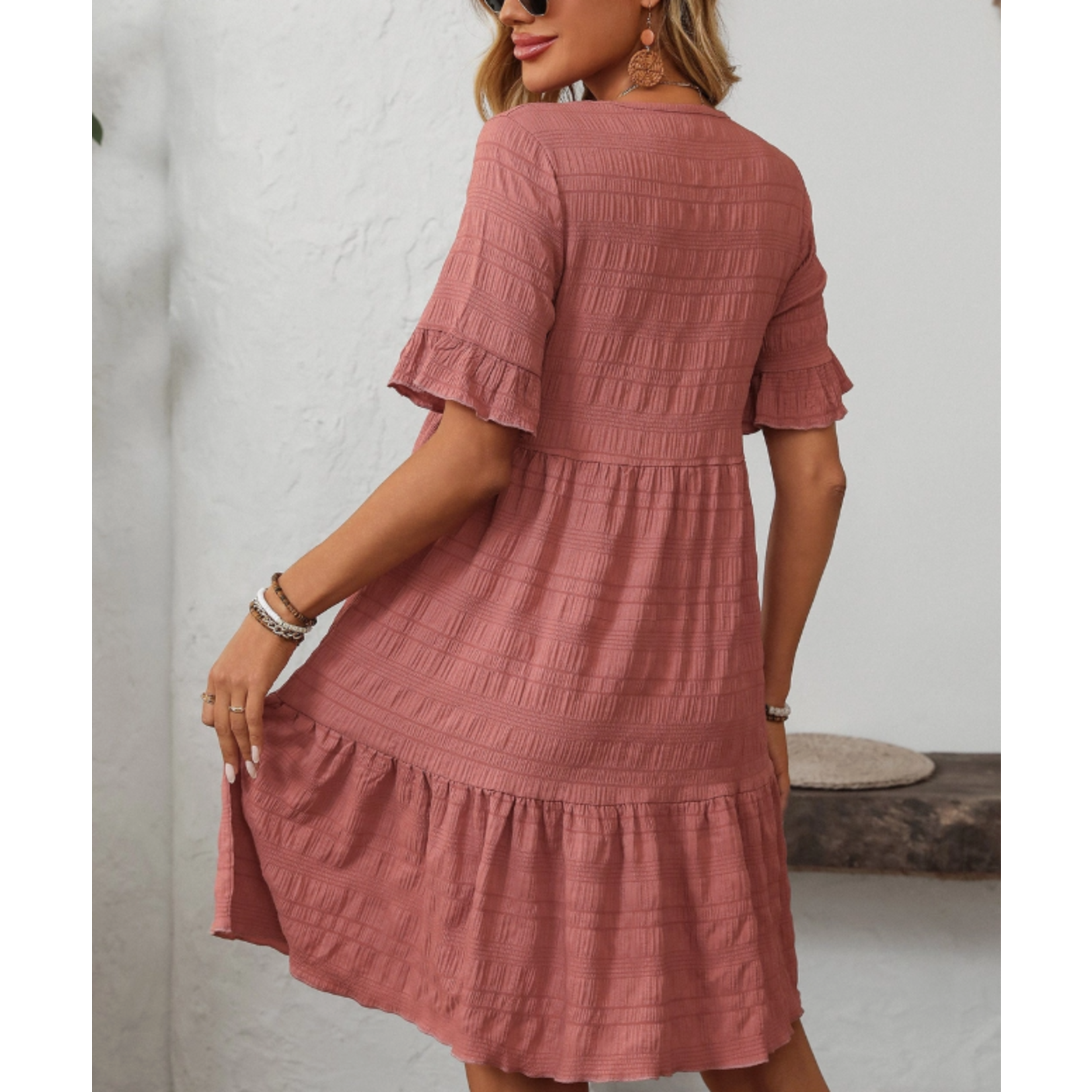 Lovesoft Lovesoft Ruffle Sleeve A Line Tiered Mini Dress Rose