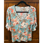Sew in Love Sew In Love V-Neck Ruffle Sleeve Floral Top Mint Coral