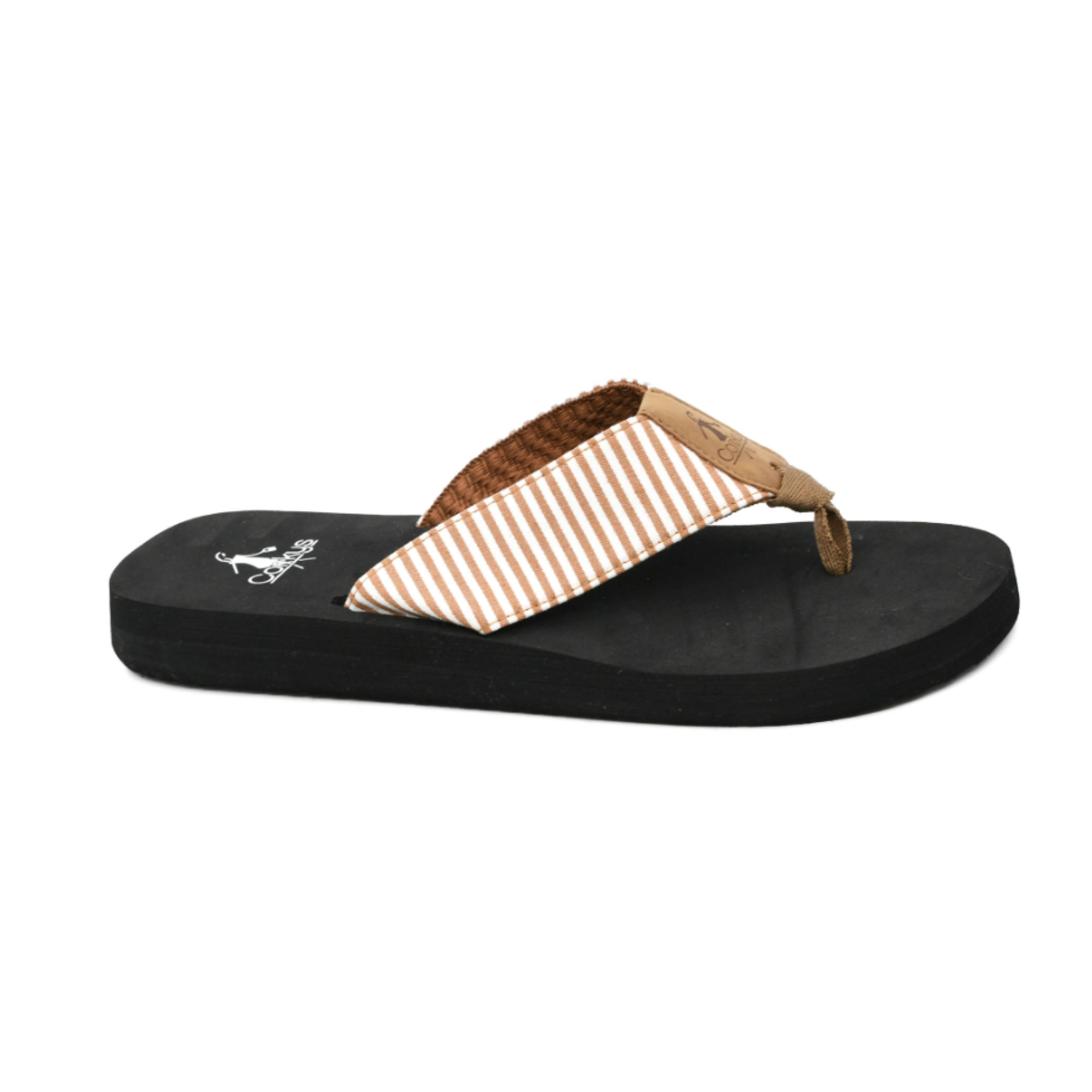 Corkys Corkys Summer Break Flip Flop Tan White Stripe
