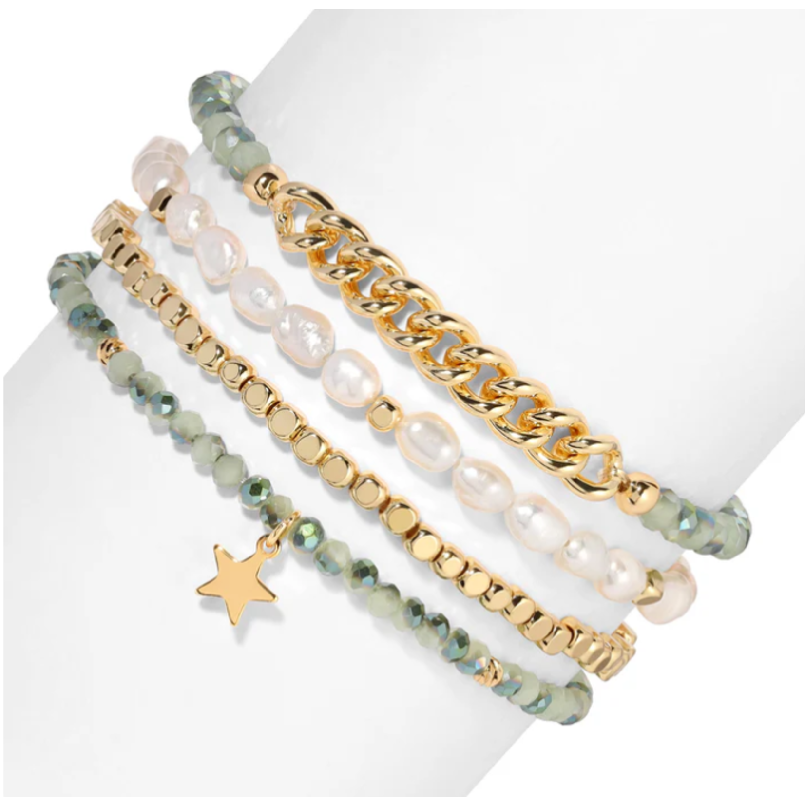 My Fun Colors My Fun Colors Baroque Pearls and Twilight Sage Crystal Bracelet Set