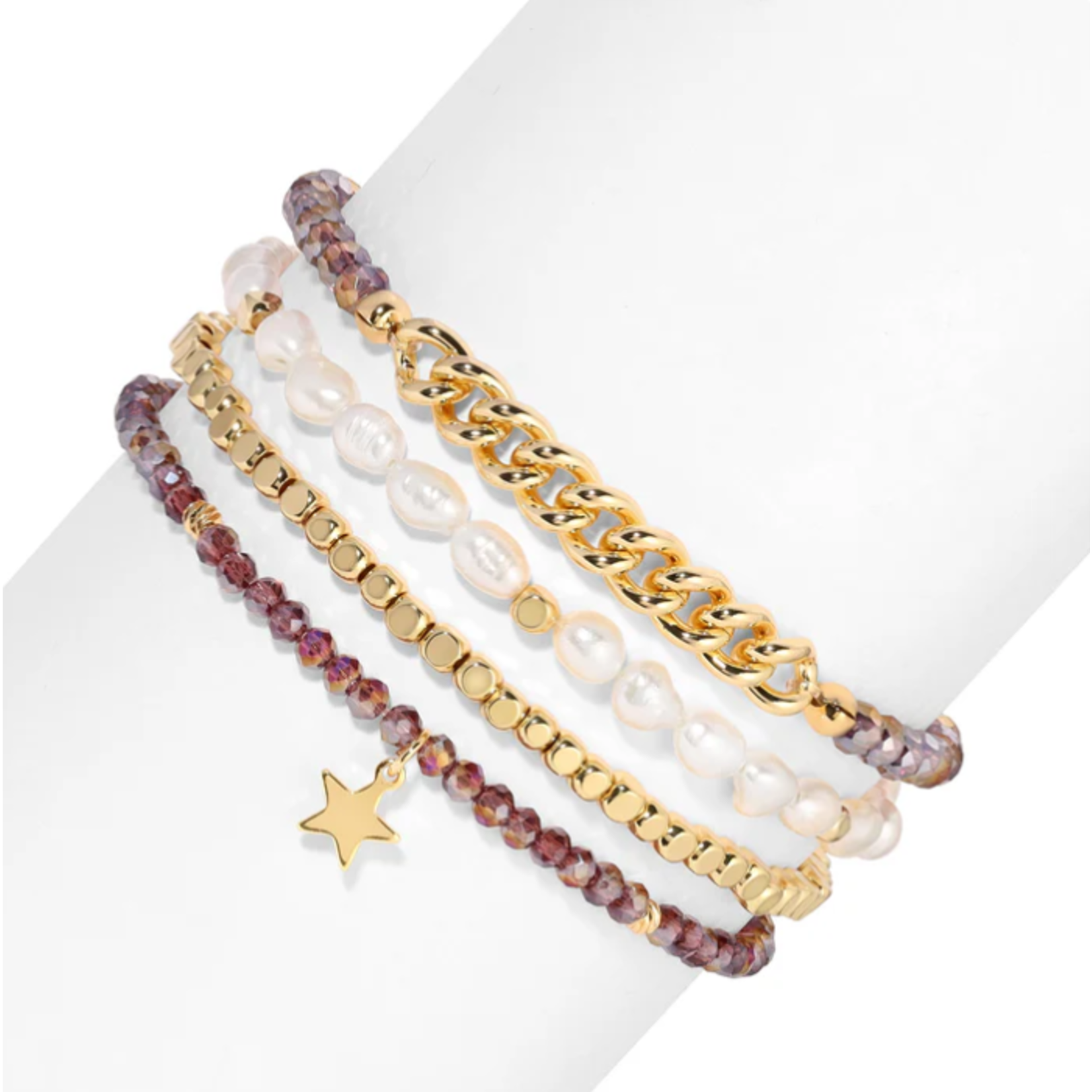 My Fun Colors My Fun Colors Baroque Pearls and Plum Crystal Bracelet Set