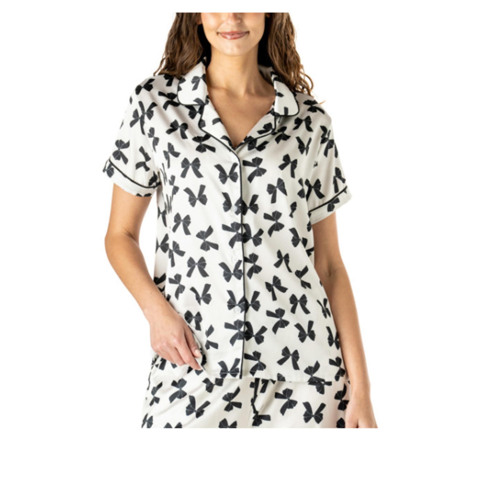 Hello Mello Hello Mello So Lovely Satin Pajama Top Bow So Lovely