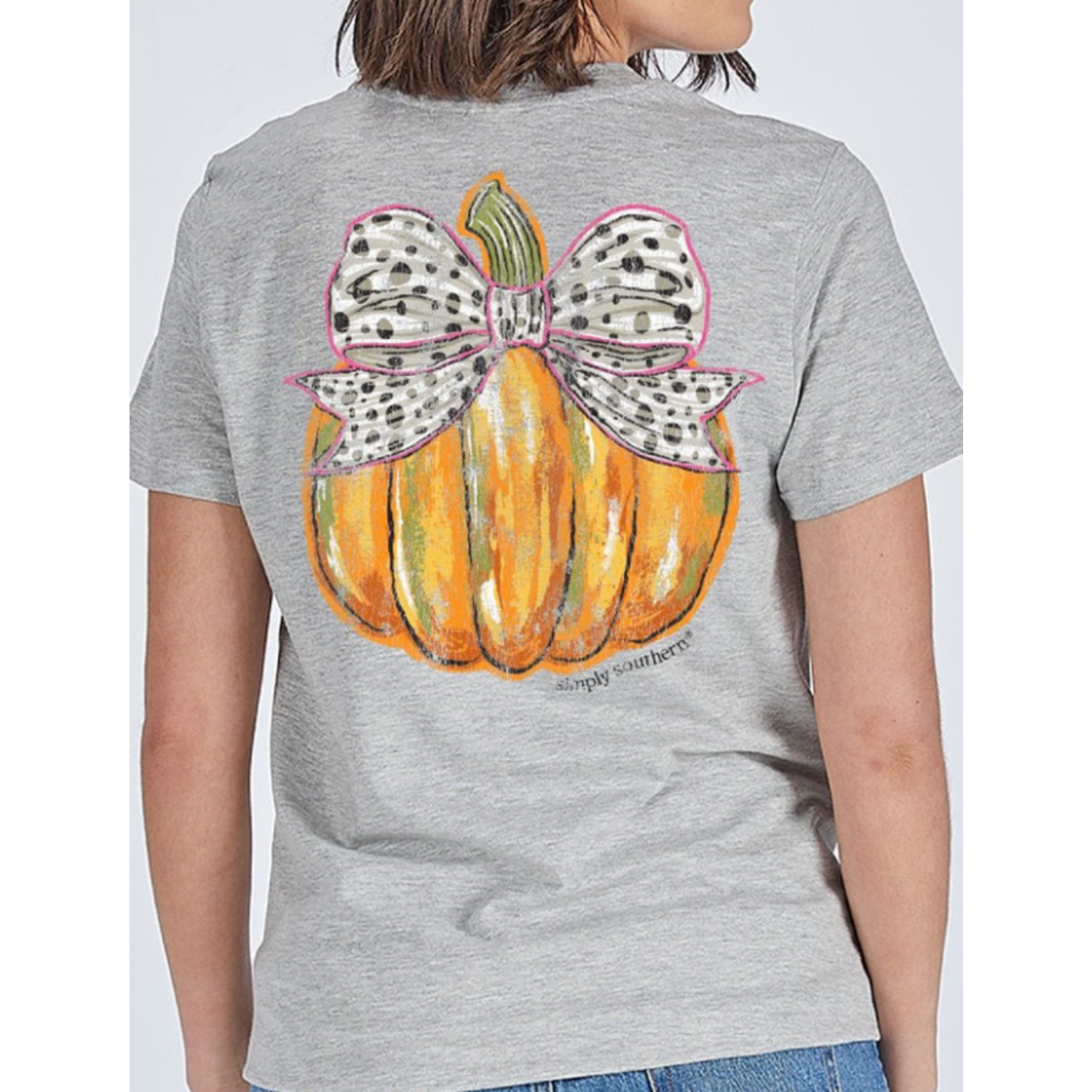 Simply Southern Simply Southern Short Sleeve Tee Bow Pumpkin Storm Heather