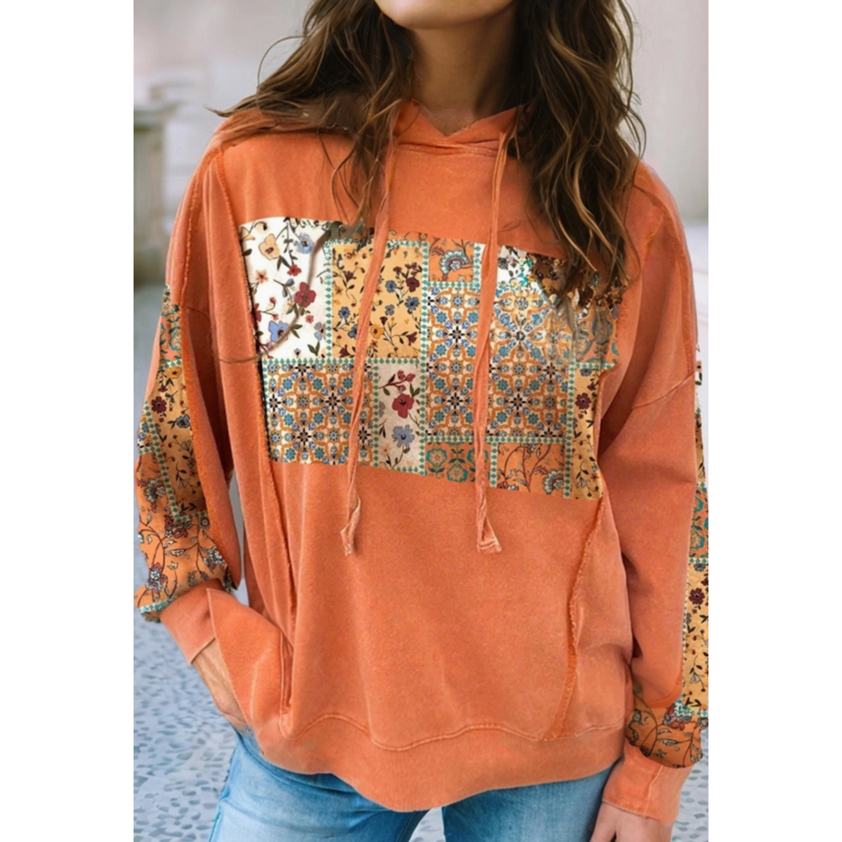 Little Daisy Closet Little Daisy Closet Mix Floral Patchwork Hoodie Flamingo