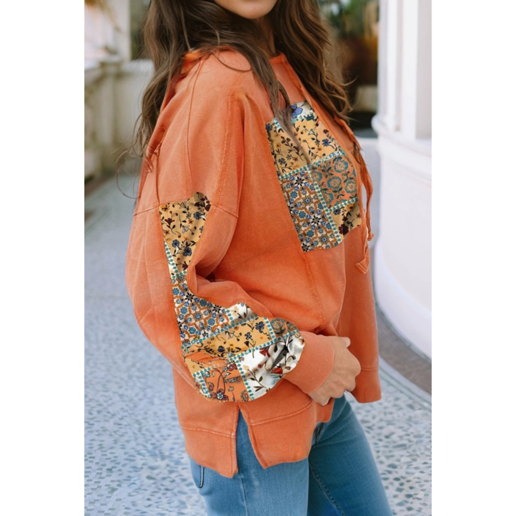 Little Daisy Closet Little Daisy Closet Mix Floral Patchwork Hoodie Flamingo