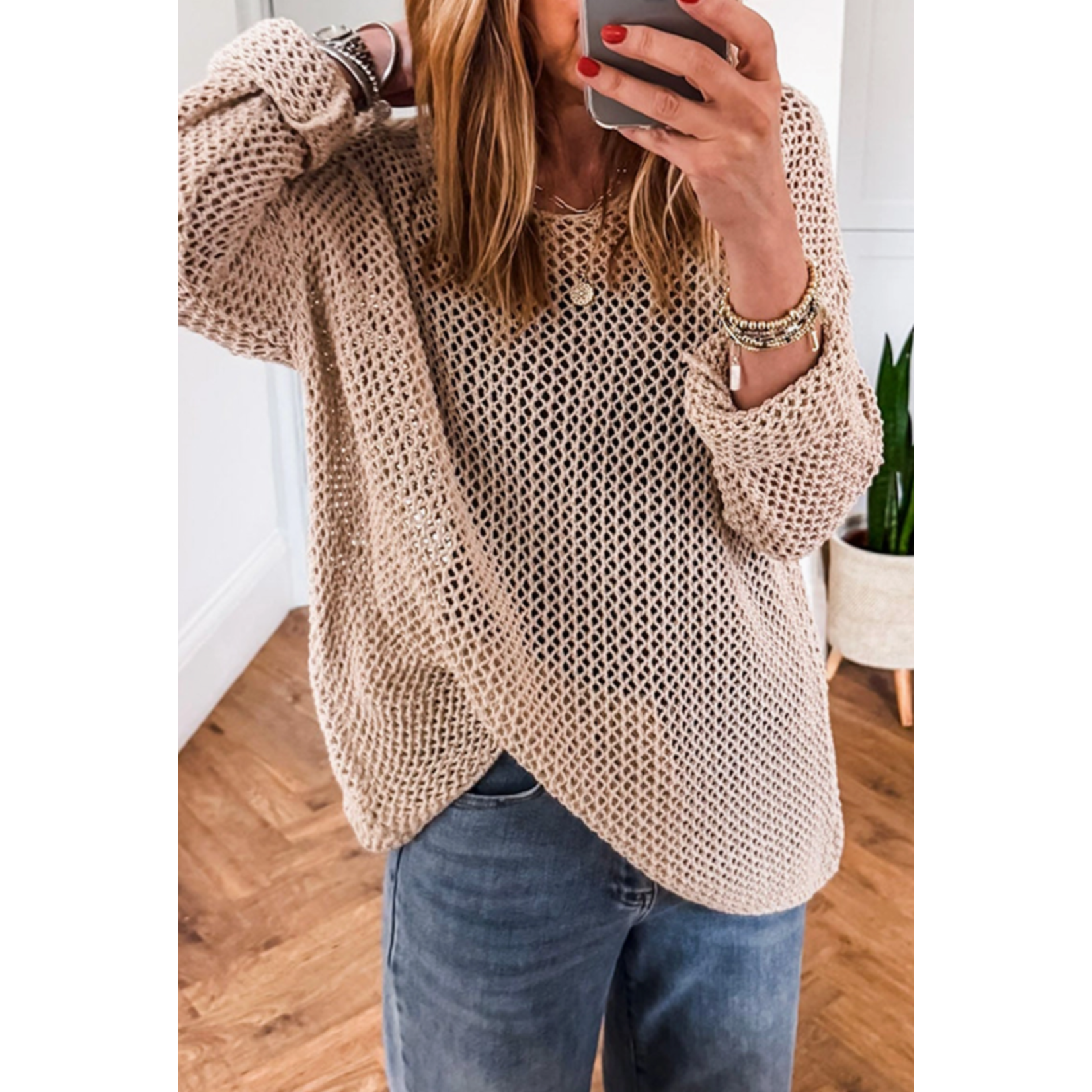 Little Daisy Closet Little Daisy Closet Crochet Hallow Out Sweater Khaki