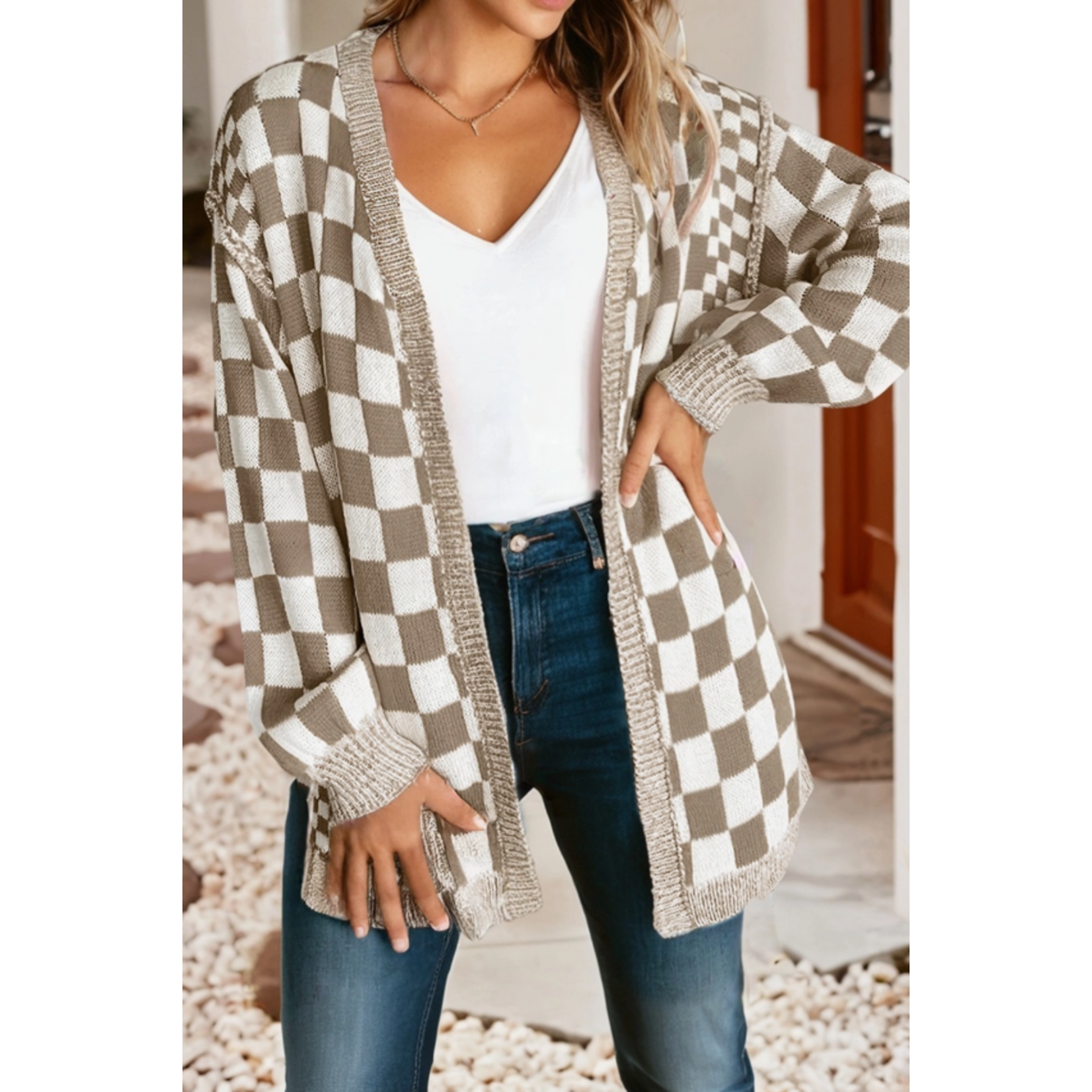 Little Daisy Closet Little Daisy Closet Checkered Open Front Cardigan Brown