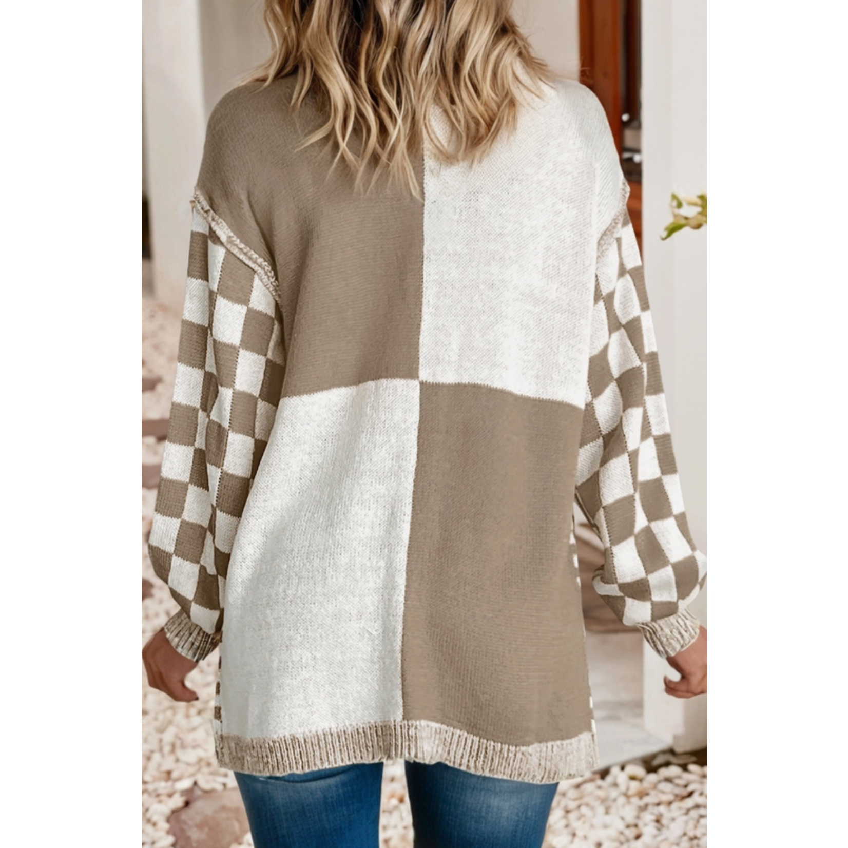 Little Daisy Closet Little Daisy Closet Checkered Open Front Cardigan Brown