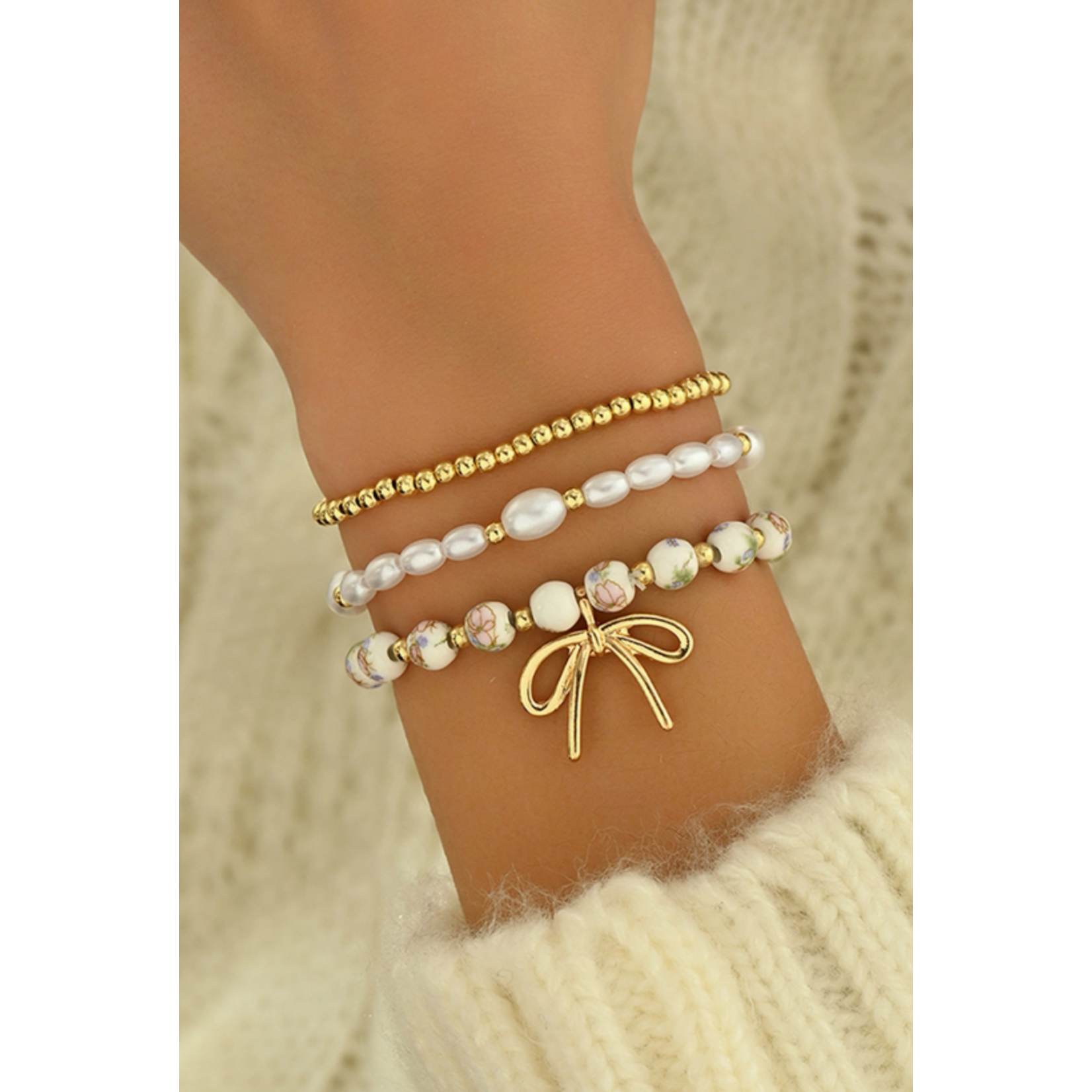 Little Daisy Closet Little Daisy Closet Bow Charm Beaded Triple Layer Bracelet